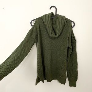Cold Shoulder Green Cowel Neck Sweater